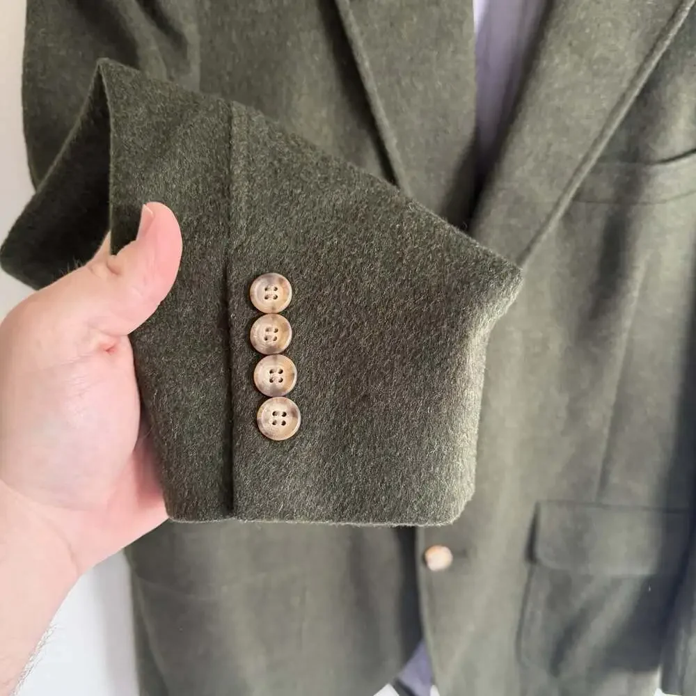 Vintage Lands End Charter Collection Wool Alpaca Blazer Sport Coat Green 42R